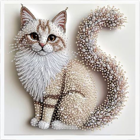 Peinture diamant - Sticker chat 30 x 30 cm à faire soi-même - Patch décoratif de forme irrégulière pour la décoration murale - Ornement texturé et créatif fait main (1/5)