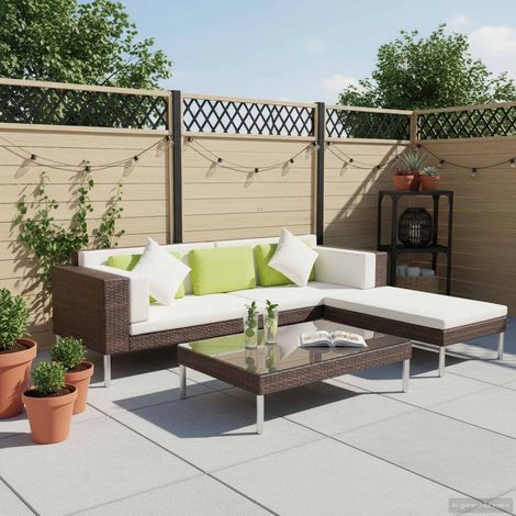 vidaXL Set muebles de jardín 4 piezas y cojines ratán sintético marrón (1/5)