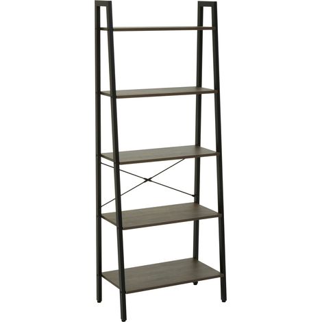 Interiors by Premier Functional Five Tier Dark Oak Veneer Ladder Shelf Unit, Stylish Industrial Narrow Shelf, Versatile Cupboard (1/5)
