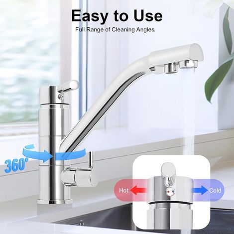 3 Wege Trinkwasserhahn Armatur für Wasserfilter Wasserhahn Küche Küchearmatur Hebel 3 in 1 Mischbatterie Spüle Filtersystem Spültischarmatur Wasserkran Spülbeckenarmatur
