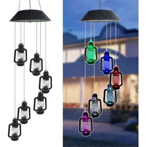 Carillon éolien solaire à LED pour l'extérieur avec lumières à couleurs changeantes, décoration romantique pour la maison, le jardin et la terrasse (bouteille de kérosène) (1/3)