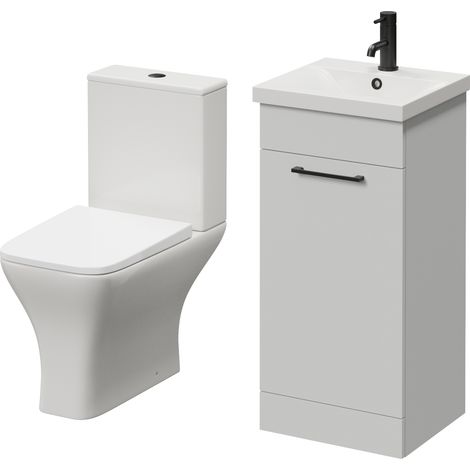 Napoli 390 Gloss Grey Pearl 400mm Single Door Vanity Unit and Kingston Toilet Suite with Glide Basin - 400mm - Matt Black 160mm Handle