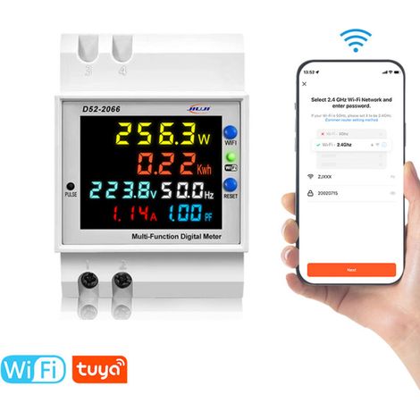 SJLERST WiFi Electricity Metter D52-2066 Din-Rail Powermètre avec une Mémoire de Panne de Courant(type intégré)