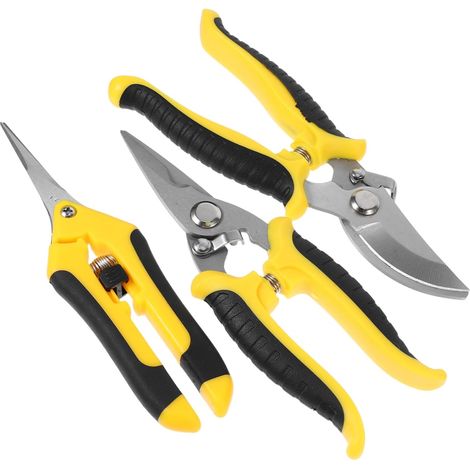 Pruning shears, garden pruners, professional gardening scissors for flowers, plants, branches, bonsai, set of 3 (yellow) (1/4)