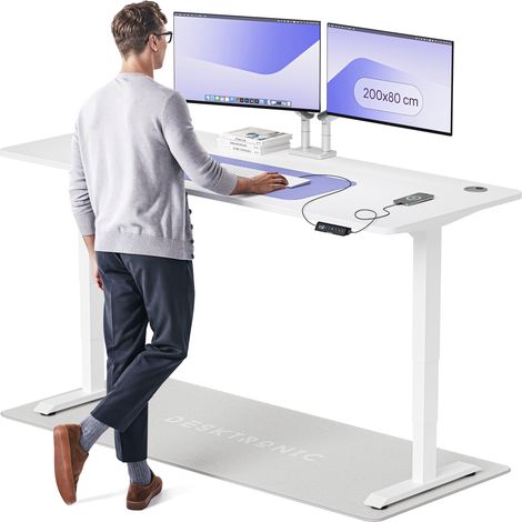 Desktronic Bureau assis debout HomePro - 200x80cm - Blanc/Blanc