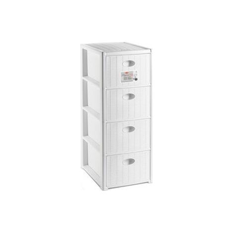 Stefanplast cassettiera slim 4 cassetti, polipropilene riciclato, 4 ruote, gia' montata, 80x30x40 cm, Bianco