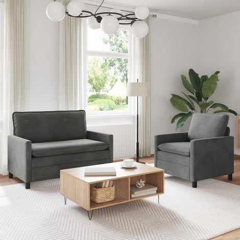 vidaXL Sofa Set 2 pcs Dunkelgrau Samt (1/5)