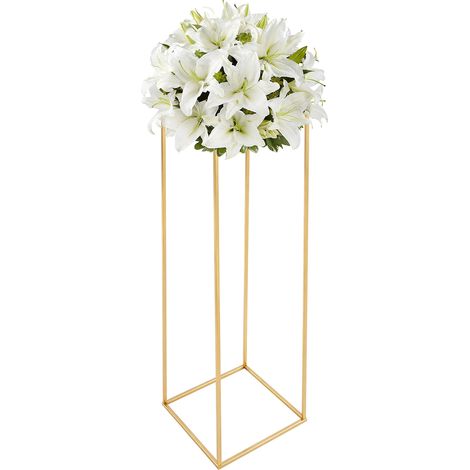 Centre de Table Vase avec Panneau fer, 100cm Hauteur, Support de Fleur en Métal, Rectangulaire Colonne, Doré Présentoir, pour Mariage, Fêtes, Maison (1/5)