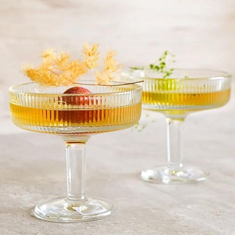 Set of Ribbed Cut Glasses Martini Glasses Vintage Cocktail Glasses 20cl (1/4)