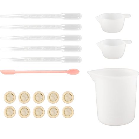 Ensemble d'outils de mesure en silicone, grattoir, protège-doigts, compte-gouttes, outil de mélange pour résine époxy, ensemble fait main de 19 pièces, rose. (1/5)