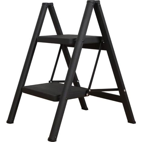 Escabeau Pliable à 2 Marches Échelle Domestique Antidérapante Escabot Portable Léger avec 20cm Pédale Large, Max Capacité 150 kg, pour Maison, Bureau, Cuisine, Garage, Noir (1/5)