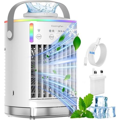 Raffrescatore d'aria 4 in 1 – Raffrescatore d'aria portatile con nebulizzatore – 4 velocità – 700 ml – Luce RGB e timer (1/5)