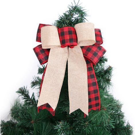 Ribbon Bow - Christmas Tree Topper Decoration - Indoor Outdoor Holiday Ornament - 26 x 18 cm - 1 Piece (1/3)