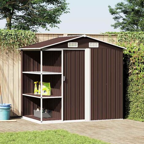 vidaXL Cobertizo de jardín con estantería hierro marrón 205x130x183 cm (1/5)