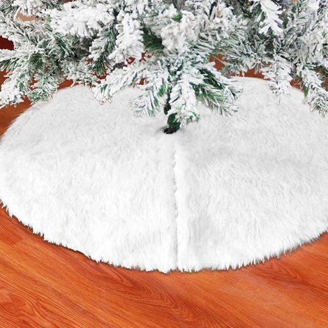 Jopassy Gonna per albero di Natale, 90 cm Copri-base per albero di Natale bianco in pelliccia sintetica Tappeto in peluche Copri-base per albero di Natale (1/5)