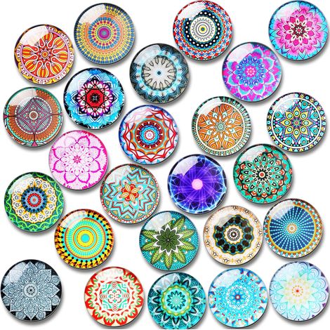 Lot de 24 cabochons magnétiques en Verre – Aimants décoratifs avec Motif Mandala pour frigo, Tableau Blanc, Tableau magnétique (1/5)