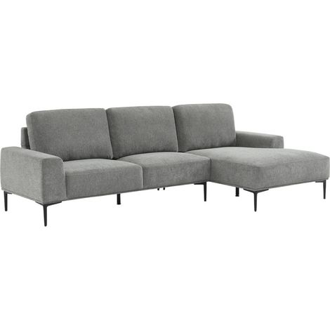 sweeek - 3-Sitzer-Sofa mit Stoffbezug - Recamiere rechts, Stoff, Dunkelgrau