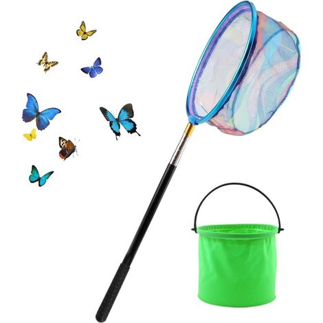 Epuisette Peche Acier Inoxydable Filet Papillon Rétractable Enfant Longueur Télescopique 66-173cm avec 1 Seau Pliant pour Les Activités Jardin Extérieur - (1/4)