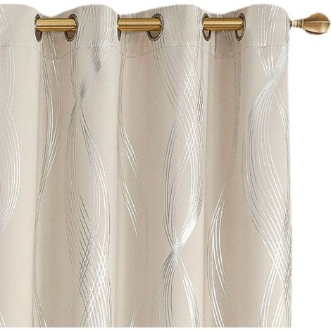 1 Rideau occultant, motif ondulé métallisé, isolation thermique, tissu haute densité, pour chambre à coucher (1/5)