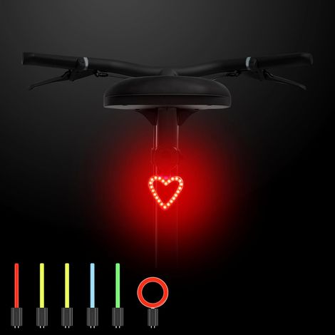 Eclairage Arrière de vélo, Feux Arrière de Vélo à LED Rechargeables, 7 Modes d'éclairage, Feux arrière mit 3 Formen- cœur, d'anneau et de Bande, étanchéité IP63, Accessoires de vélo Mignons