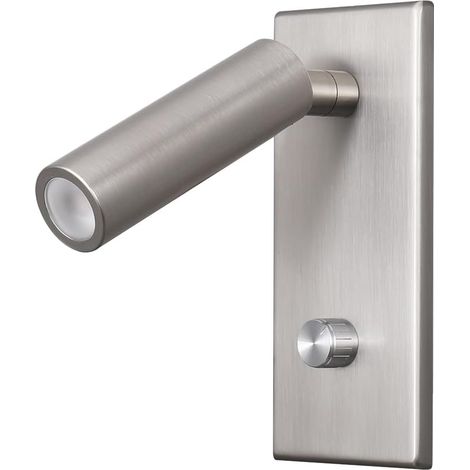 Lampe de lecture murale LED 5W - Blanc chaud 3000K - Variateur à bouton - Finition nickelée - pour la lecture
