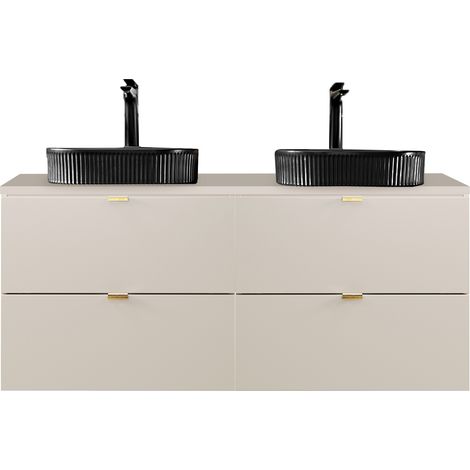 Badezimmer Doppelwaschtisch mit 120 cm Breite in Beige, 2 Aufsatzwaschbecken & 4 Schubladen - DURANGO-56 (1/5)