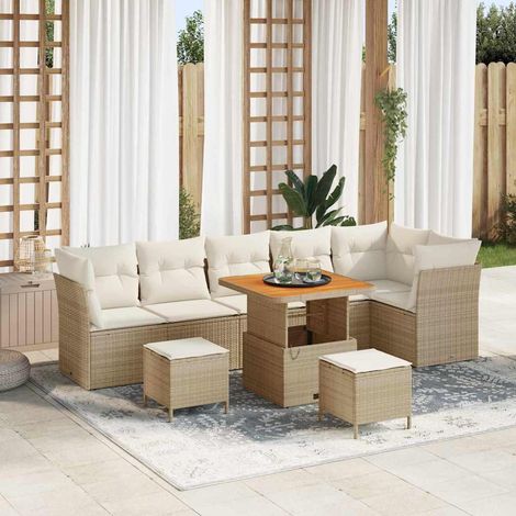 Teenpull – Gartensofa-set 9 Stk. Beige Poly-Rattan (1/5)