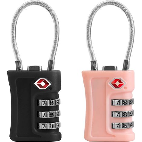 Candados para maletas aprobados por la TSA: juego de 2, candados de combinación pequeños, candados TSA para equipaje, mochilas, taquillas y cajas fuertes (negro y rosa)