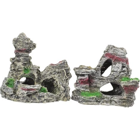 Lot de 2 Décorations de Pourriture d'Aquarium (10cm) – Formes Naturelles de Montagne avec Cavités, Décoration d'Aquarium Atmosphérique pour Poisson (1/5)