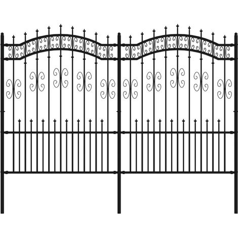 Clôture de jardin avec dessus en forme de lance, noire, 240 x 150 cm, acier thermolaqué (1/5)