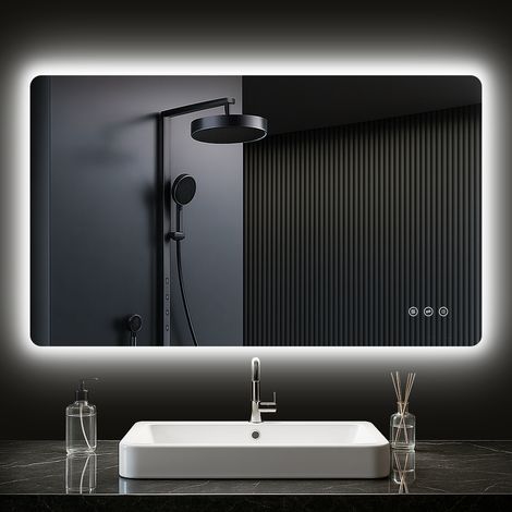 Miroir de salle de bain avec éclairage, miroir LED avec lumière, 3 couleurs de lumière, variateur, anti-buée, fonction mémoire, interrupteur tactile, verre anti-explosion, miroir mural LED 100x60 cm (1/5)