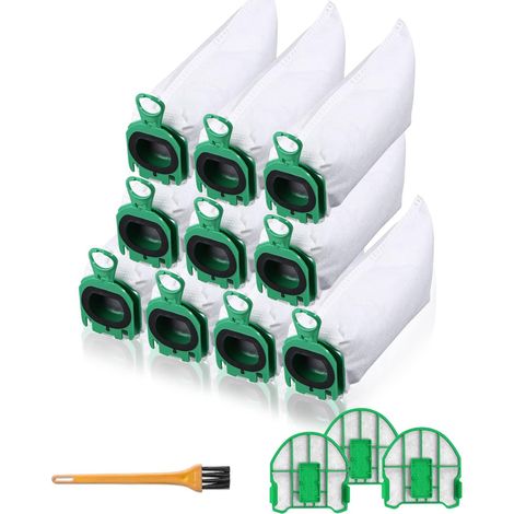 10er-Pack Staubsaugerbeutel für Vorwerk Kobold VB100 FP 100 Premium-Filterbeutel mit Motorschutzfilter und Reinigungsbürste, Ersatz-Staubbeutel für den kabellosen Staubsauger Kobold VB100 (1/5)
