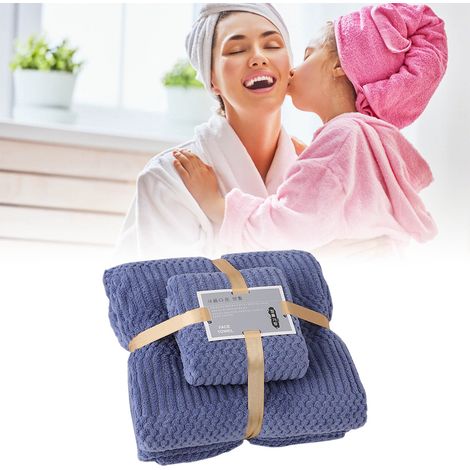 Handtuchset für Bad und Dusche, Korallenvlies, schnelltrocknend, hoch saugfähig, weich, komfortabel für den täglichen Gebrauch, dunkelblau (1/5)