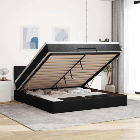 Ottoman-Bett mit Matratze Schwarz 160x200 cm Stoff (1/5)