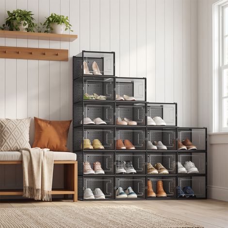 Lot de 18 Boîtes à Chaussures Empilables, Noir et Transparent (1/5)