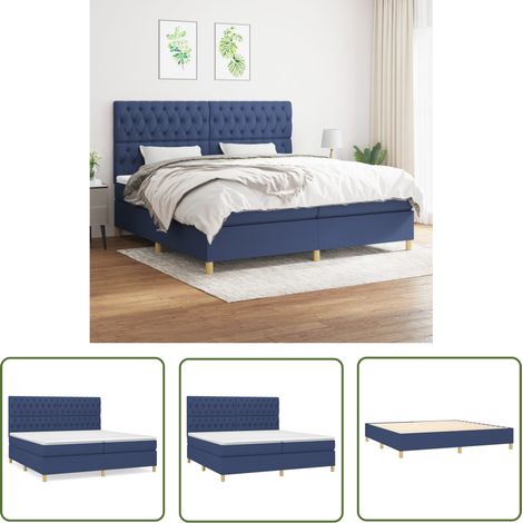 The Living Store Sommier à lattes de lit avec matelas Bleu 200x200 cm Tissu - Lit Plateforme - Lit Double - Matelas À Ressorts Ensachés - Literie - Chambre À Coucher (1/5)
