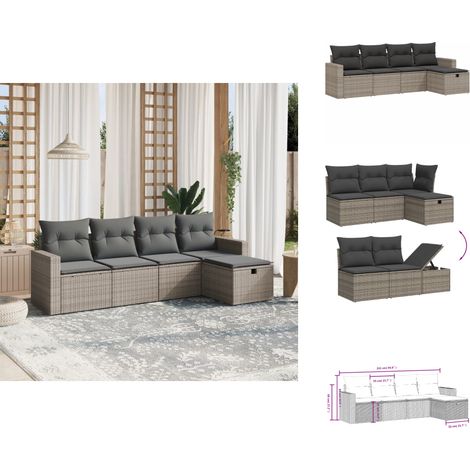 Salon de jardin 5 pcs avec coussins gris résine tressée - Ensemble Salon De Jardin - Salon De Jardin Extérieur - Mobilier De Jardin - Canapé Jardin - Chaise Lounge (1/4)