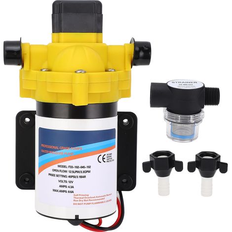 12-V-Gleichstrom-Membranwasserpumpe, selbstansaugend, 3,3 GPM, 45 PSI, leise, effiziente Kühlung, für Wohnmobil, Yacht, Wohnwagen (1/5)