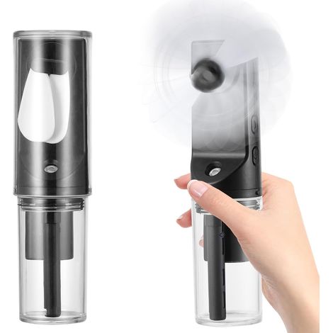 Portable rechargeable mist fan with 4 adjustable speeds, ideal for travel, office, and camping (black).