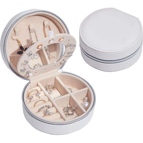 bote  Bijoux-blanc, Petit Organisateur De Bijoux De Voyage, Sacs De Rangement En Cuir Pu Pour Support Portable Femme Fille, Collier, Boucles D'ore (1/5)