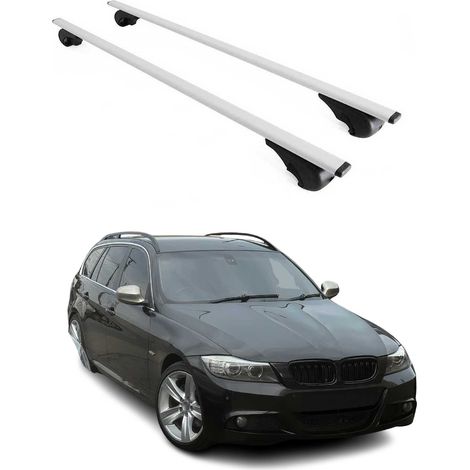 OMAC Dachträger Querträger für BMW 3er E91 Touring 2004-2012 – Abschließbar – Max. 75 kg – 2 Stangen Stahl Silber (1/5)