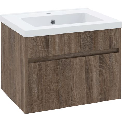 Mobile Lavabo 1 Cassetto 60x45,5x45 cm in Truciolato e Ceramica Marrone Chiaro