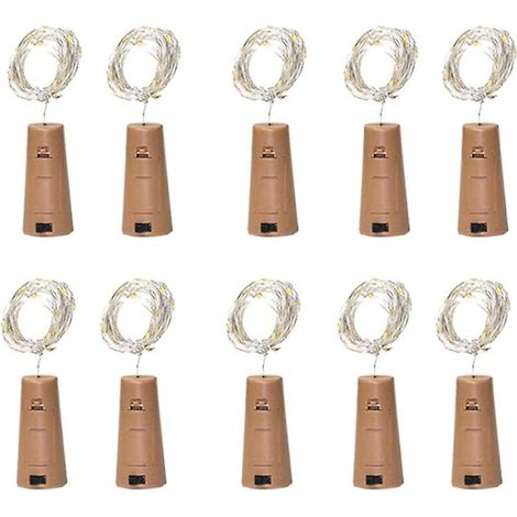 Lot de 10 guirlandes lumineuses décoratives à LED (2 m, 20 LED) avec bouchon de vin et fil de cuivre, pour créer une ambiance chaleureuse. (1/4)