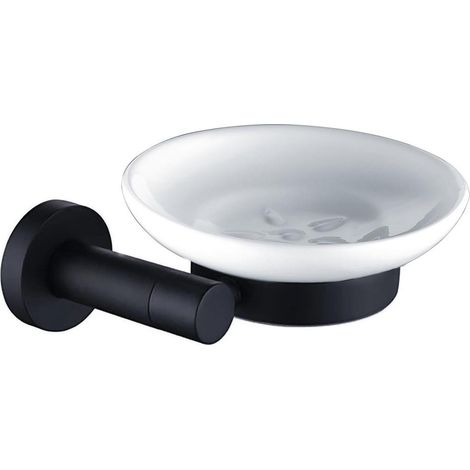 Modern Round Black Matte Ceramic Soap Dish (1/2)