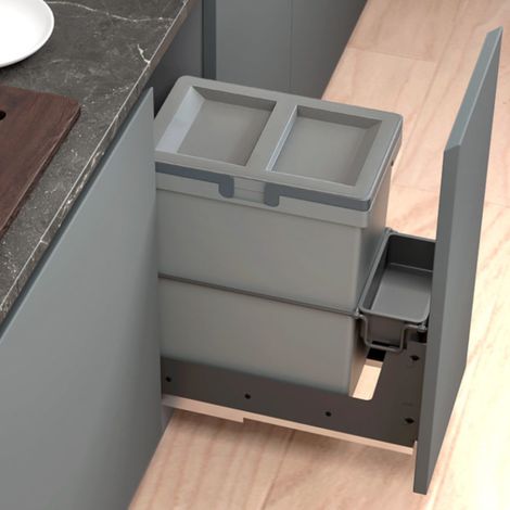 Cubo de Basura Extraíble para Mueble de Cocina 30 cm 27,5 L con Guías de Extracción Total y Freno - Gris Oscuro (1/3)