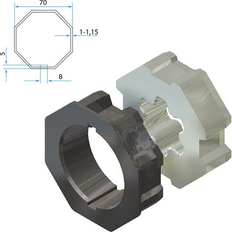 Adaptateurs moteur diamètre 45mm tube octogonal 70 - CHERUBINI - A45050502