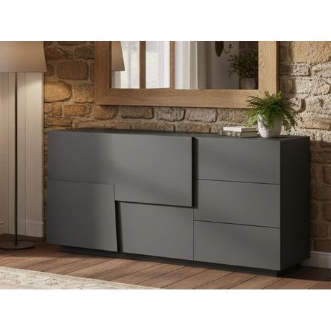 Dmora - Buffet Ddalessi, Buffet de salon, Buffet de salon avec 2 portes et 3 tiroirs, 180x44h86 cm, Anthracite (1/5)