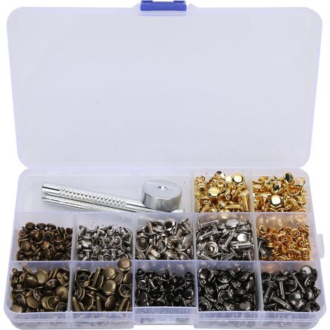 363-teiliges Ledernieten-Set mit 2 Kappen aus Messing, handgefertigtes Bastelzubehör mit Werkzeug FLITI (1/4)