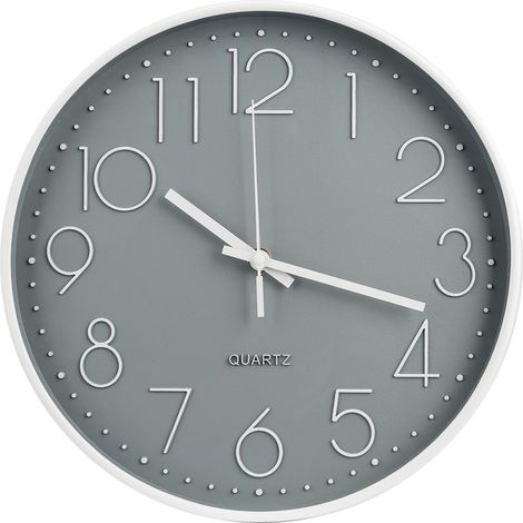 Horloge murale sans tic-tac, silencieuse, moderne, simple, rond, cadran stéréoscopique, horloge murale à quartz pour maison/bureau/école/salon/chambre/cuisine (gris, 30 cm) (1/5)