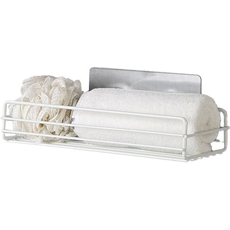 Étagère murale en fer blanc sans perçage pour douche WC lavabo salle de bain panier suspendu minimaliste (1/4)